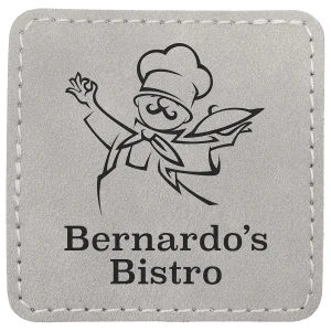 2 1/2" x 2 1/2" Light Gray Premier Engraved Faux Leather Square Patch with Kota Pro Adhesive - Creekside Collection