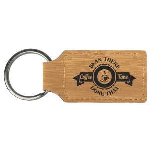 2 3/4" x 1 1/4" Bamboo Engraved Faux Leather Rectangle Keychain