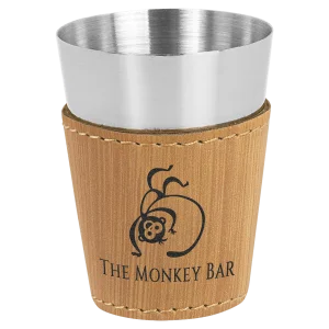 2 oz. Bamboo Engraved Faux Leather & Stainless Steel Shot Glass