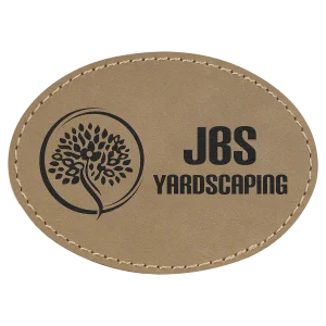 3 1/2" x 2 1/2" Light Brown Engraved Faux Leather Oval Patch with Adhesive