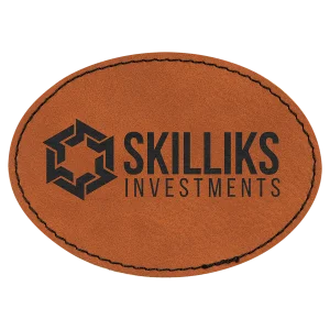 3 1/2" x 2 1/2" Rawhide Engraved Faux Leather Oval Patch with Adhesive