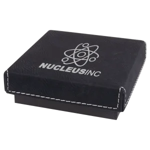 3 1/2" x 3 1/2" Black/Silver Medal Box with Engraved Faux Leather Lid