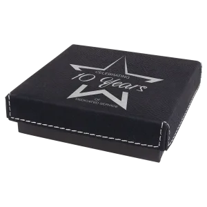4" x 4" Black/Silver Medal Box with Engraved Faux Leather Lid