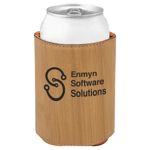 3 3/4" Bamboo Engraved Faux Leather Beverage Holder