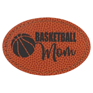 3" x 2" Basketball Engraved Faux Leather Oval Patch with Kota Pro Adhesive