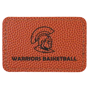 3" x 2" Basketball Engraved Faux Leather Rectangle Patch with Kota Pro Adhesive