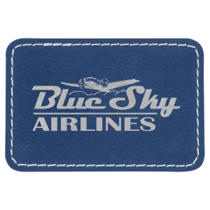 3" x 2" Blue/Silver Rectangle Patch Engraved Faux Leather with Kota Pro Adhesive