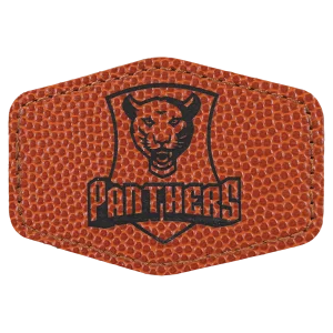 3" x 2" Hex Basketball Engraved Faux Leather Patch with Adhesive