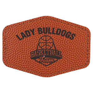 3 1/2" x 2 1/2" Hex Basketball Engraved Faux Leather Patch with Adhesive