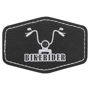 3" x 2" Hex Black/Silver Engraved Faux Leather Patch with Adhesive