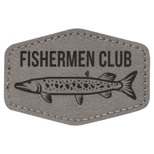 3" x 2" Hex Gray Engraved Faux Leather Patch with Adhesive