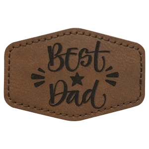 3" x 2" Hex Dark Brown Engraved Faux Leather Patch with Adhesive