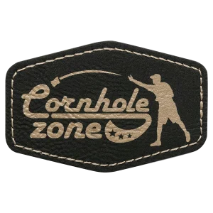 3" x 2" Hex Black/Gold Engraved Faux Leather Patch with Adhesive