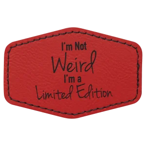 3" x 2" Hex Red Engraved Faux Leather Patch with Adhesive