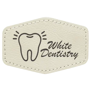 3" x 2" Hex White Engraved Faux Leather Patch with Adhesive