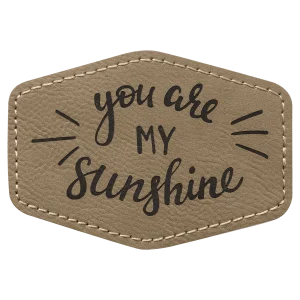 3 1/2" x 2 1/2" Hex Light Brown Engraved Faux Leather Patch with Adhesive