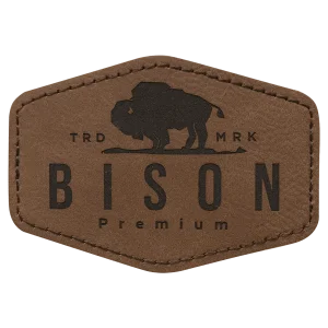 3 1/2" x 2 1/2" Hex Dark Brown Engraved Faux Leather Patch with Adhesive