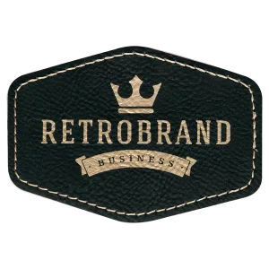 3 1/2" x 2 1/2" Hex Black/Gold Engraved Faux Leather Patch with Adhesive