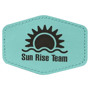 3 1/2" x 2 1/2" Hex Teal Engraved Faux Leather Patch with Adhesive