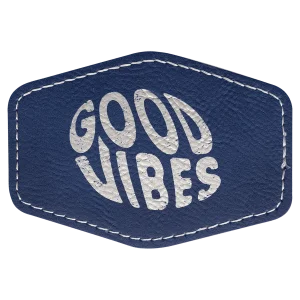 3 1/2" x 2 1/2" Hex Blue/Silver Engraved Faux Leather Patch with Adhesive