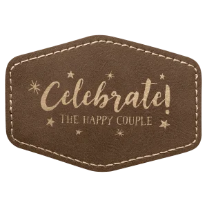 3 1/2" x 2 1/2" Hex Rustic/Gold Engraved Faux Leather Patch with Adhesive
