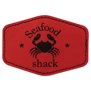 3 1/2" x 2 1/2" Red Engraved Faux Leather Hex Patch with Kota Pro Adhesive