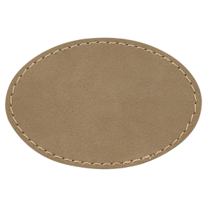 3" x 2" Light Brown Engraved Faux Leather Oval Patch with Kota Pro Adhesive