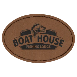 3" x 2" Dark Brown Engraved Faux Leather Oval Patch with Kota Pro Adhesive