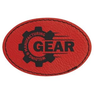 3" x 2" Red Engraved Faux Leather Oval Patch with Kota Pro Adhesive