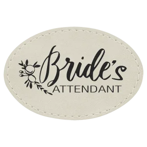 3" x 2" White Engraved Faux Leather Oval Patch with Kota Pro Adhesive