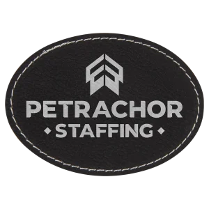 3 1/2" x 2 1/2" Black/Silver Engraved Faux Leather Oval Patch with Kota Pro Adhesive