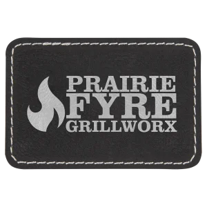 3" x 2" Black/Silver Engraved Faux Leather Rectangle Patch with Kota Pro Adhesive