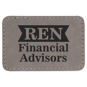3" x 2" Gray Engraved Faux Leather Rectangle Patch with Kota Pro Adhesive