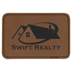 3" x 2" Dark Brown Engraved Faux Leather Rectangle Patch with Kota Pro Adhesive
