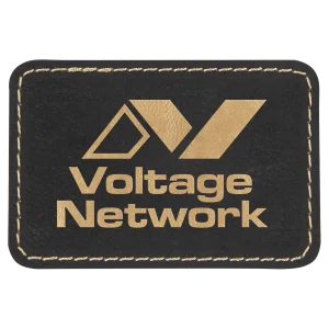 3" x 2" Black/Gold Engraved Faux Leather Rectangle Patch with Kota Pro Adhesive