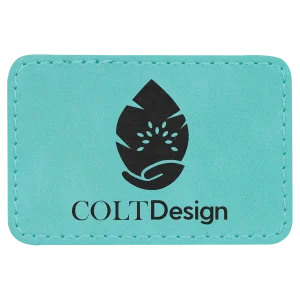 3" x 2" Teal Engraved Faux Leather Rectangle Patch with Kota Pro Adhesive