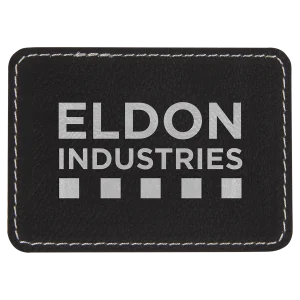 3 1/2" x 2 1/2" Black/Silver Engraved Faux Leather Rectangle Patch with Kota Pro Adhesive