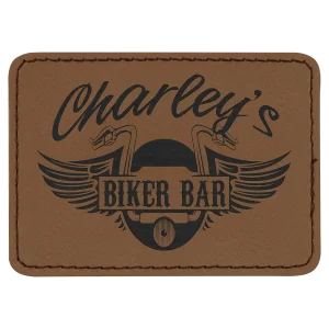 3 1/2" x 2 1/2" Dark Brown Engraved Faux Leather Rectangle Patch with Kota Pro Adhesive