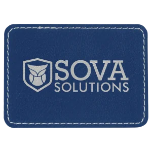 3 1/2" x 2 1/2" Blue/Silver Engraved Faux Leather Rectangle Patch with Kota Pro Adhesive