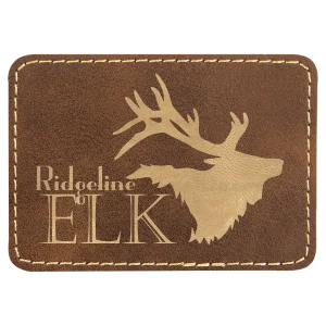 3 1/2" x 2 1/2" Rustic/Gold Engraved Faux Leather Rectangle Patch with Kota Pro Adhesive