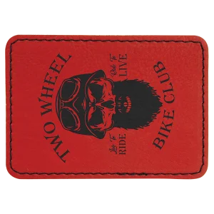 3 1/2" x 2 1/2" Red Engraved Faux Leather Rectangle Patch with Kota Pro Adhesive