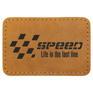3" x 2" Light Brown Premier Engraved Faux Leather Rectangle Patch with Kota Pro Adhesive - Creekside Collection