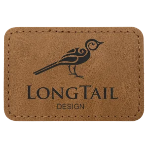 3" x 2" Medium Brown Premier Engraved Faux Leather Rectangle Patch with Kota Pro Adhesive - Creekside Collection