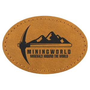 3" x 2" Light Brown Premier Engraved Faux Leather Oval Patch with Kota Pro Adhesive - Creekside Collection