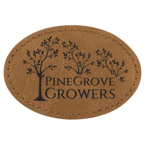 3" x 2" Medium Brown Premier Engraved Faux Leather Oval Patch with Kota Pro Adhesive - Creekside Collection