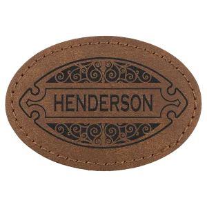 3" x 2" Dark Brown Premier Engraved Faux Leather Oval Patch with Kota Pro Adhesive -Creekside Collection