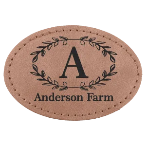 3" x 2" Blush Premier Engraved Faux Leather Oval Patch with Kota Pro Adhesive - Creekside Collection