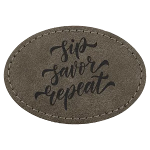 3" x 2" Dark Gray Premier Engraved Faux Leather Oval Patch with Kota Pro Adhesive - Creekside Collection