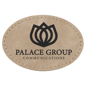 3" x 2" Light Tan Premier Engraved Faux Leather Oval Patch with Kota Pro Adhesive - Creekside Collection
