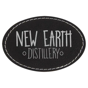 3" x 2" Oval Black/Silver Engraved Faux Leather Patch with Adhesive